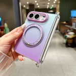 Gradient Side Buckle Hinge Rotating Holder Magnetic Phone Case with Beaded Strap, For iPhone Duo