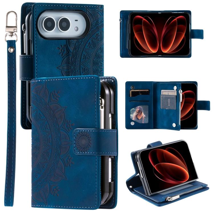 Multi-Card Totem Zipper Leather Phone Case, For iPhone Duo