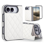 Rhombic Texture Full Coverage Fold Double Buckle PU Phone Case, For iPhone Duo