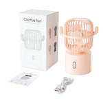 Ventoinha Mini Portátil F6 Cactus USB com Cabeça Oscilante para Mesa e Uso Manual