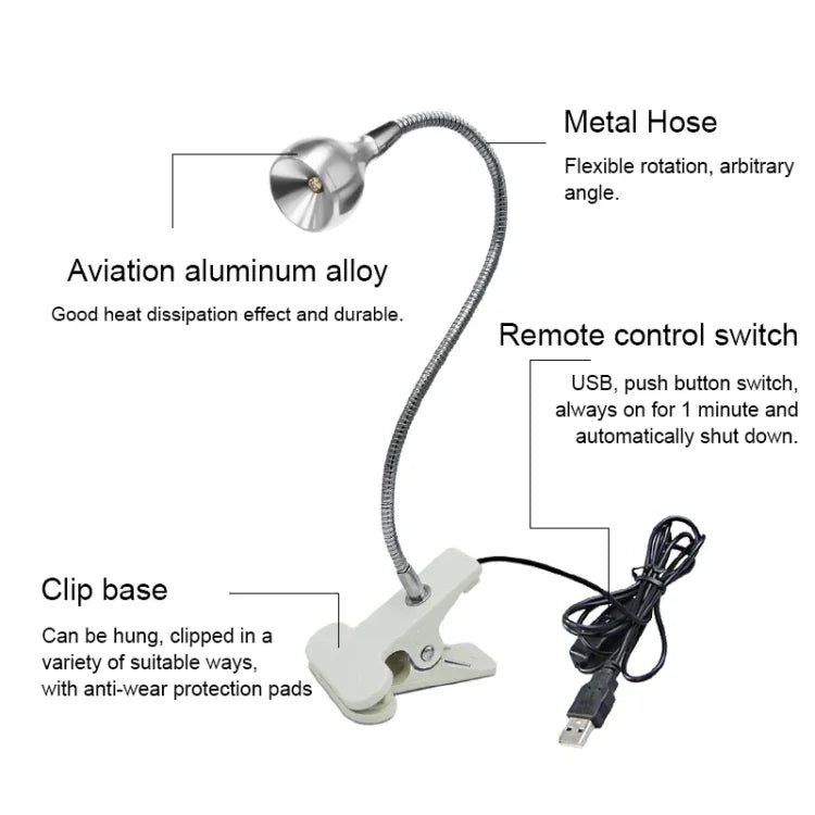 Lâmpada de Desinfeção UV com Clipe para Braço USB DC 5V, Lâmpada de Desinfeção UV com Clipe para Braço