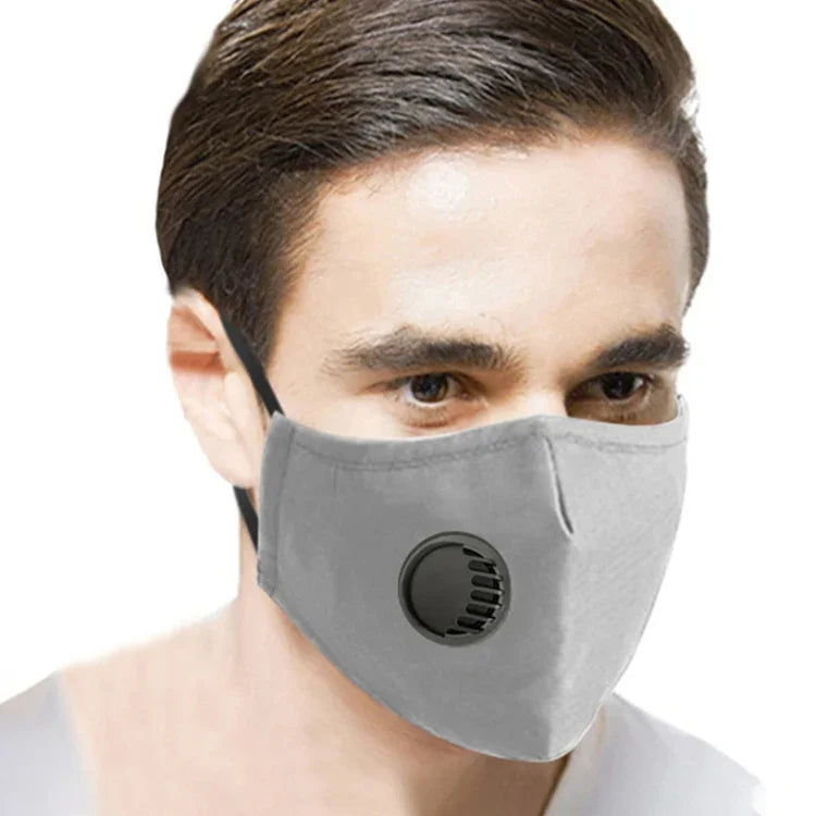Máscara Facial para Homens e Mulheres com Válvula Respiratória, Lavável, com Filtro Substituível, Anti-Pó PM2.5