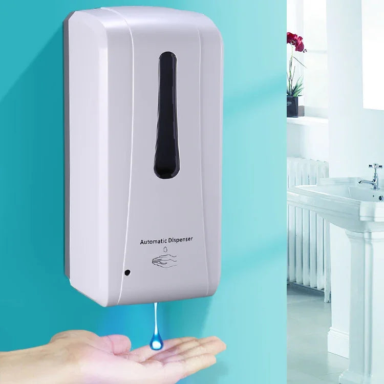 Dispensador de sabão desinfetante de parede com sensor de gotejamento de 1000ml e fecho de segurança, Dispensador de sabão
