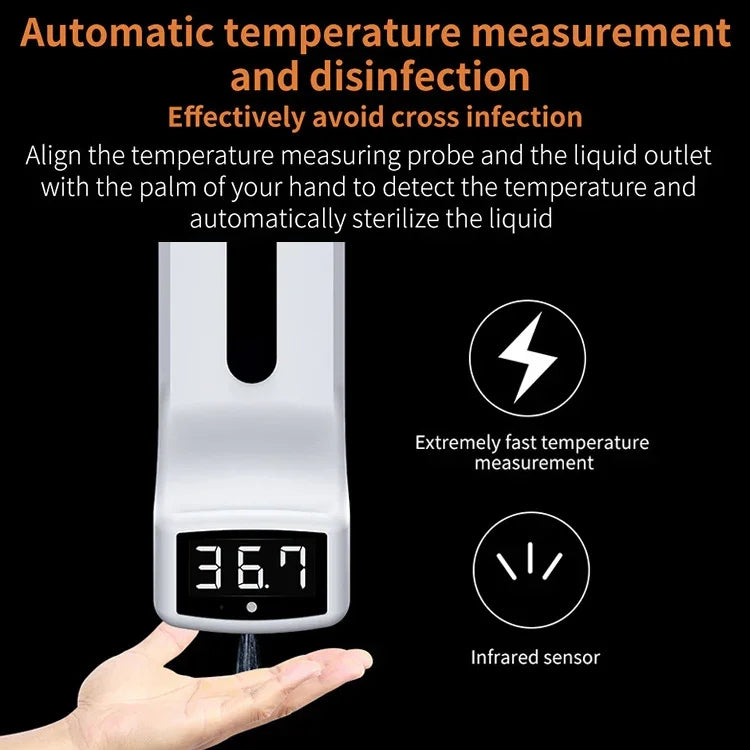 Termómetro K9 sem contacto com sensor de distância sensível à luz corporal + dispensador automático de sabão líquido sem contacto de 1000ml, K9
