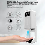 Rehabor A Termómetro sem contacto com sensor de distância sensível à luz corporal + dispensador automático de pulverização de sabão líquido sem contacto de 450ml com suporte de base, Rehabor A
