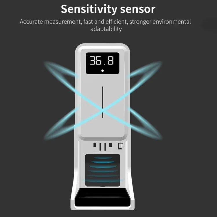 Rehabor A Termómetro sem contacto com sensor de distância sensível à luz corporal + dispensador automático de pulverização de sabão líquido sem contacto de 450ml com suporte de base, Rehabor A