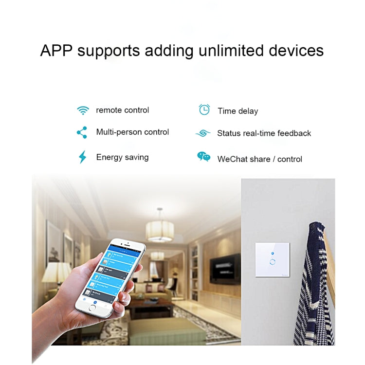 Interruptor de Parede Inteligente Sonoff Touch 86mm 1 Gang Painel de Vidro Temperado, Interruptor Táctil para Luz, Compatível com Alexa e Google Home, AC 90V-250V 400W 2A, 86mm