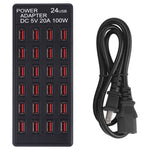 Estação de carregamento rápido 100W com 24 portas USB, carregador inteligente com indicador LED AC 100-240V, ficha US, 100W 24 portas USB ficha US