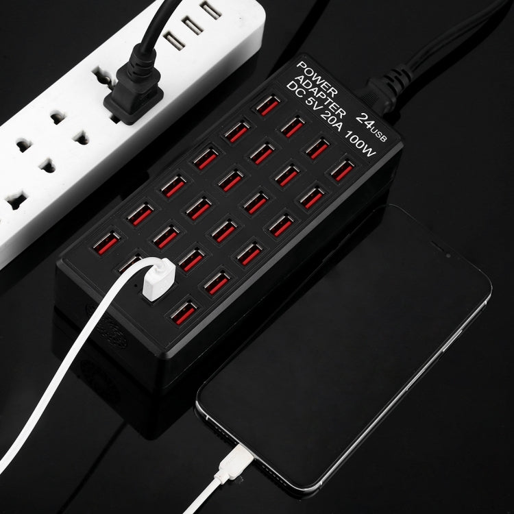 Estação de carregamento rápido 100W com 24 portas USB, carregador inteligente com indicador LED AC 100-240V, ficha US, 100W 24 portas USB ficha US