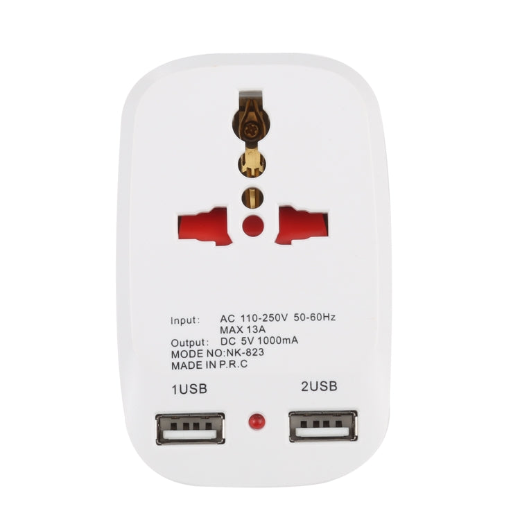 NK-823 Adaptador de Energia para Carregador de Viagem com Dupla USB 2000W, Ficha UK