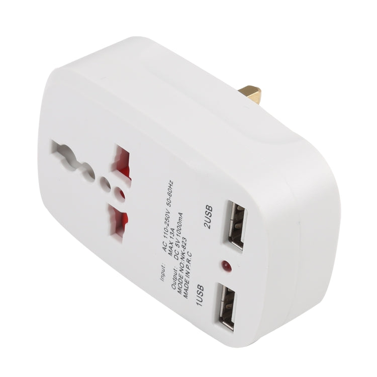 NK-823 Adaptador de Energia para Carregador de Viagem com Dupla USB 2000W, Ficha UK