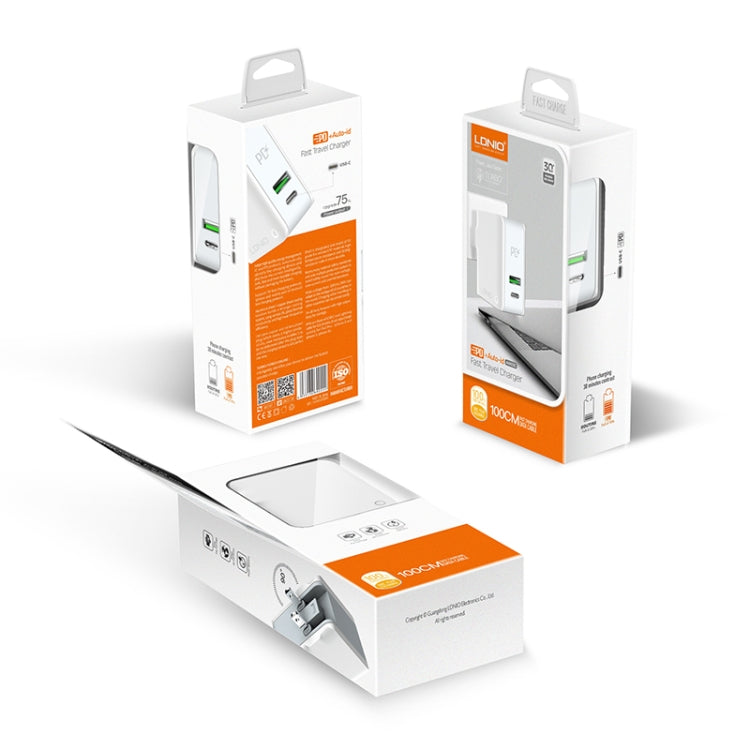 Carregador Rápido Dobrável LDNIO A4403C 30W PD + Auto-id com Cabo de 8 Pinos de 1m, Plugue AU, com Cabo de 8 Pinos, 30W com Cabo de 8 Pinos