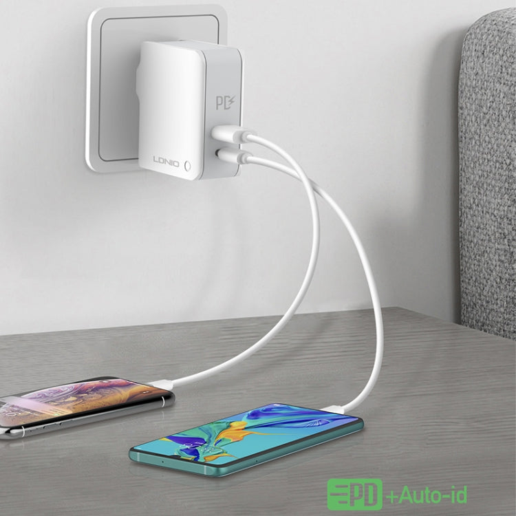 Carregador Rápido Dobrável LDNIO A4403C 30W PD + Auto-id com Cabo de 8 Pinos de 1m, Plugue AU, com Cabo de 8 Pinos, 30W com Cabo de 8 Pinos
