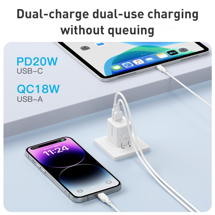 MOMAX UM36 PD 20W Carregador Rápido USB-C / Type-C + USB, Adaptador de Energia, Ficha CN, UM36
