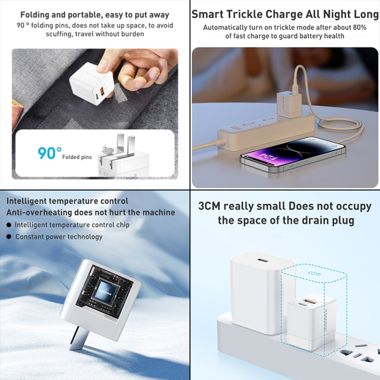 MOMAX UM36 PD 20W Carregador Rápido USB-C / Type-C + USB, Adaptador de Energia, Ficha CN, UM36