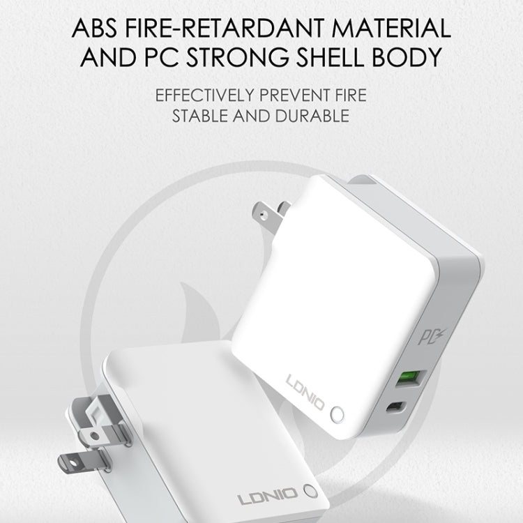 LDNIO A4403C Carregador Rápido Dobrável de Viagem 30W PD + Auto-id com Cabo USB-C / Type-C de 1m, Ficha AU, com Cabo Type-C, 30W com Cabo Type-C