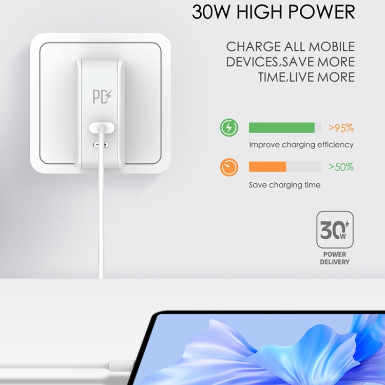 LDNIO A4403C Carregador Rápido Dobrável de Viagem 30W PD + Auto-id com Cabo USB-C / Type-C de 1m, Ficha AU, com Cabo Type-C, 30W com Cabo Type-C