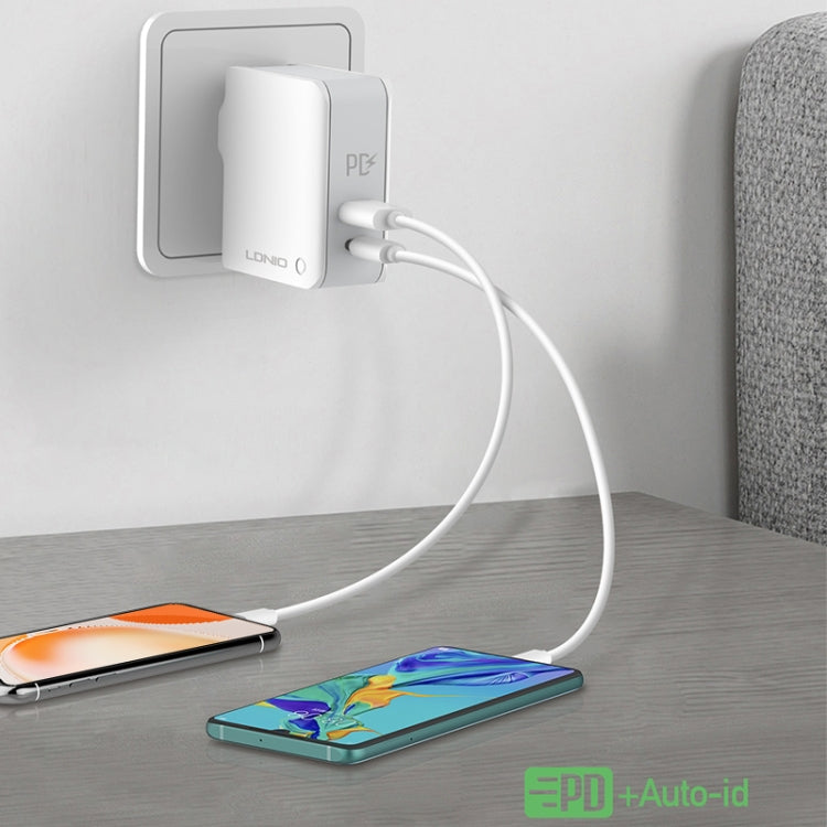 LDNIO A4403C Carregador Rápido Dobrável de Viagem 30W PD + Auto-id com Cabo Micro USB de 1m, Ficha EU, com Cabo Micro USB