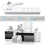 2 portas USB + 4 fichas UK, tomada inteligente com controlo remoto WiFi, compatível com Alexa e Google Home, comprimento do cabo: 1,8m, AC 90-265V, ficha UK, 4xUSB + 3x ficha UK (ficha UK)