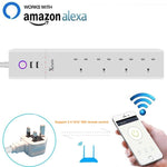 2 portas USB + 4 fichas UK, tomada inteligente com controlo remoto WiFi, compatível com Alexa e Google Home, comprimento do cabo: 1,8m, AC 90-265V, ficha UK, 4xUSB + 3x ficha UK (ficha UK)