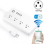 4 portas USB + 4 fichas US, tomada inteligente com controlo remoto WiFi, compatível com Alexa e Google Home, AC 110-240V, ficha US, 4xUSB + 4x ficha US (ficha US)