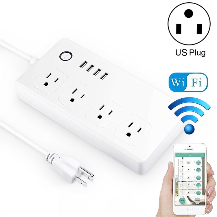 4 portas USB + 4 fichas US, tomada inteligente com controlo remoto WiFi, compatível com Alexa e Google Home, AC 110-240V, ficha US, 4xUSB + 4x ficha US (ficha US)