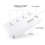4 portas USB + 4 fichas US, tomada inteligente com controlo remoto WiFi, compatível com Alexa e Google Home, AC 110-240V, ficha US, 4xUSB + 4x ficha US (ficha US)