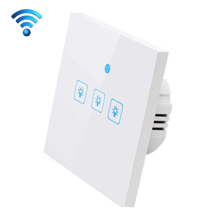 Interruptor de parede inteligente WS-EU-03 com painel de vidro temperado, controlo por APP EWeLink e toque, 2A, 3 gangues, AC 90V-250V, ficha EU, 3 gangues