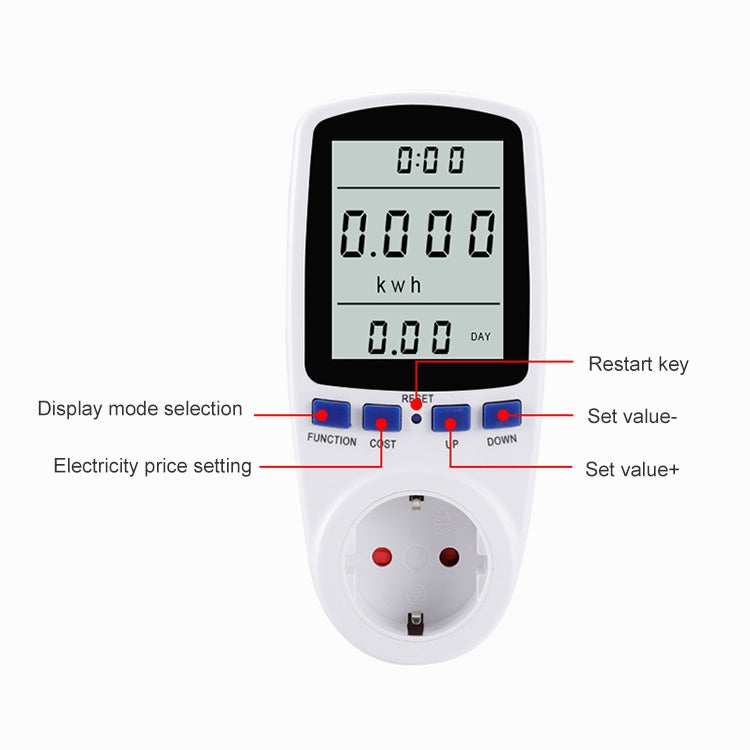 Medidor de Energia LCD AC 230V 50Hz Máx 16A Watt Volt Analisador de Potência Tensão Monitor Automático de Eletricidade, Plugue EU, AC 230V Plugue EU