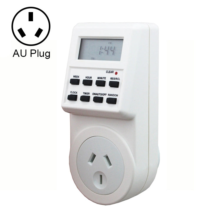 Tomada Inteligente para Casa AC 240V com Ecrã LCD, Relógio, Função Horário de Verão, Temporizador 12/24 Horas, Plugue AU, AC 240V Plugue AU