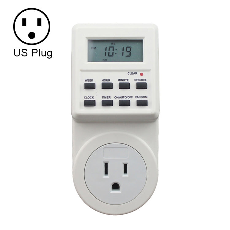 Tomada Inteligente para Casa AC 120V com Ecrã LCD, Relógio, Função Horário de Verão, Temporizador 12/24 Horas, Plugue US, AC 120V Plugue US