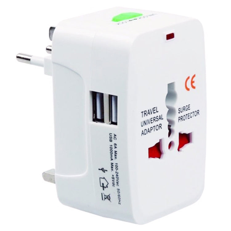 Conversor Universal de Viagem Multi-funções 110-250V com Interfaces USB Duplas, Plugues EU / UK / US / AU