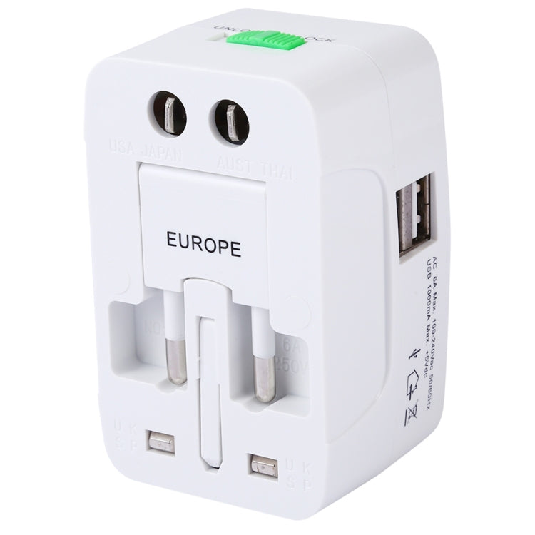 Conversor Universal de Viagem Multi-funções 110-250V com Interfaces USB Duplas, Plugues EU / UK / US / AU
