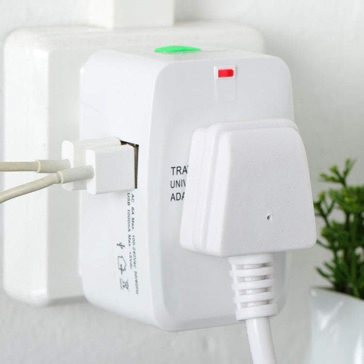 Conversor Universal de Viagem Multi-funções 110-250V com Interfaces USB Duplas, Plugues EU / UK / US / AU