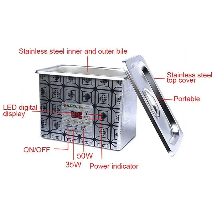 Limpeza Ultrassónica BAKU BK-3050 35W / 50W Ajustável 0.8L com Ecrã LCD, AC 220V, BK-3050 35W / 50W 0.8L 220V