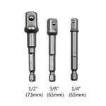 3 PCS/Set Socket Bit Extension Bar Hex Shank Adapter Drill Nut Driver Power Drill Bit(1/4, 3/8, 1/2 inch), Length:65-73mm, 3 PCS/Set Length:65-73mm