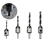 Conjunto de Brocas de Aço Rápido de 4 em 1 para Countersink e Chanfrar em Marcenaria, 3-6mm, 4 PCS/Conjunto