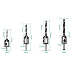Conjunto de Brocas de Aço Rápido de 4 em 1 para Countersink e Chanfrar em Marcenaria, 3-6mm, 4 PCS/Conjunto