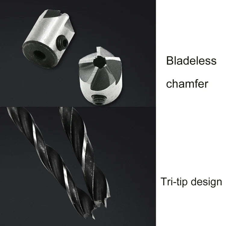 Conjunto de Brocas de Aço Rápido de 4 em 1 para Countersink e Chanfrar em Marcenaria, 3-6mm, 4 PCS/Conjunto