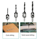 Conjunto de Brocas de Aço Rápido de 4 em 1 para Countersink e Chanfrar em Marcenaria, 3-6mm, 4 PCS/Conjunto