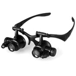 Lupa de Cabeça com Lentes Duplas 10X 15X 20X 25X para Joalheiro e Reparação de Relógios com 2 Luzes LED (Preto), 9892G