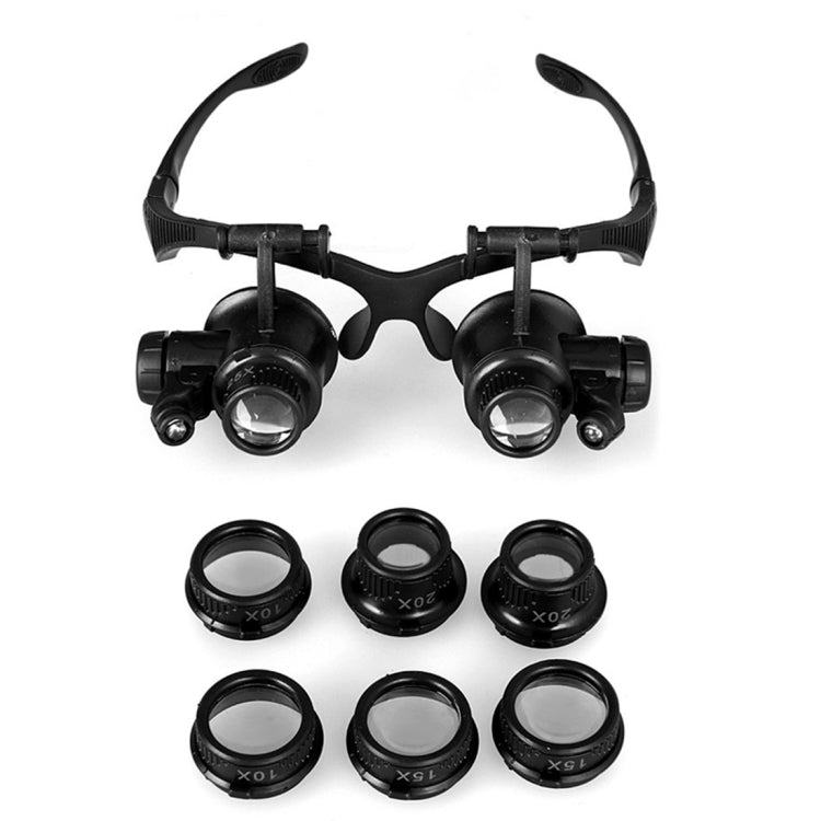 Lupa de Cabeça com Lentes Duplas 10X 15X 20X 25X para Joalheiro e Reparação de Relógios com 2 Luzes LED (Preto), 9892G