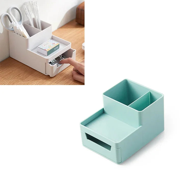 Caixa de Armazenamento de Arquivos com Suporte de Canetas Removível para Secretária, 0115-2 (Verde Azul), 0115-2 (Cinza Branco)