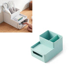 Caixa de Armazenamento de Arquivos com Suporte de Canetas Removível para Secretária, 0115-2 (Verde Azul), 0115-2 (Cinza Branco)