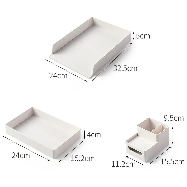 Caixa de Armazenamento de Arquivos com Suporte de Canetas Removível para Secretária, 0115-2 (Verde Azul), 0115-2 (Cinza Branco)