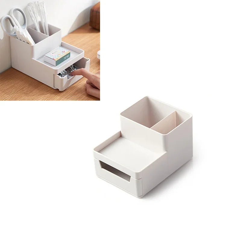 Caixa de Armazenamento de Arquivos com Suporte de Canetas Removível para Secretária, 0115-2 (Verde Azul), 0115-2 (Cinza Branco)