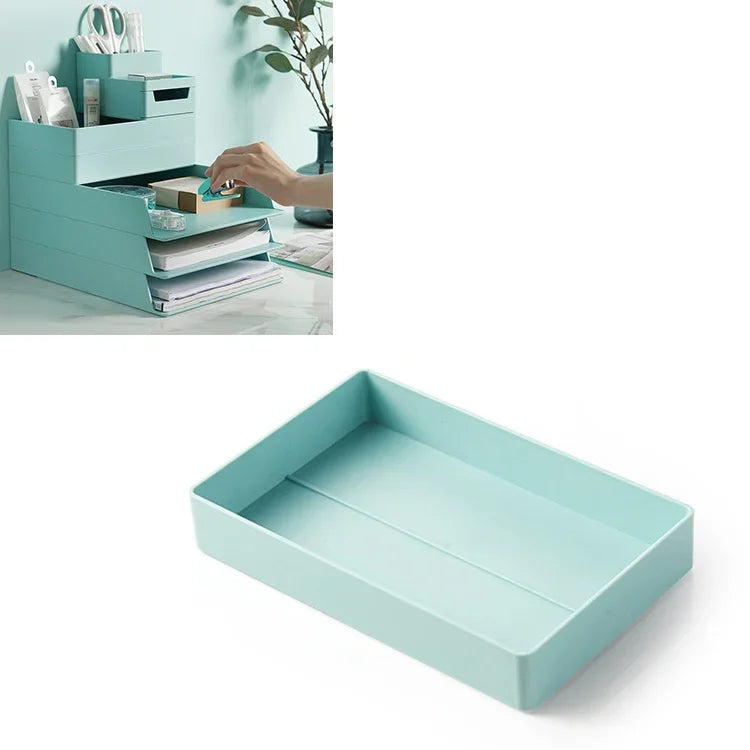 Caixa Pequena de Armazenamento de Arquivos para Secretária, Montável e Removível, 0115-3 (Verde Azul), 0115-3 (Cinza Branco)