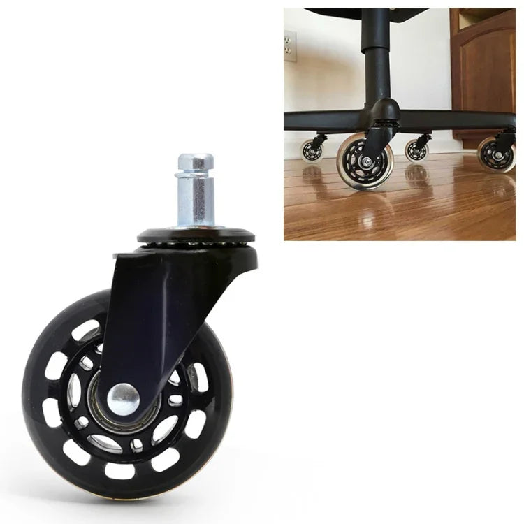 Roda Transparente Preta PU de 2,5 polegadas Adequada para Cadeira de Escritório 11x22mm Roda Universal Silenciosa com Parafuso, Roda de 2,5 polegadas
