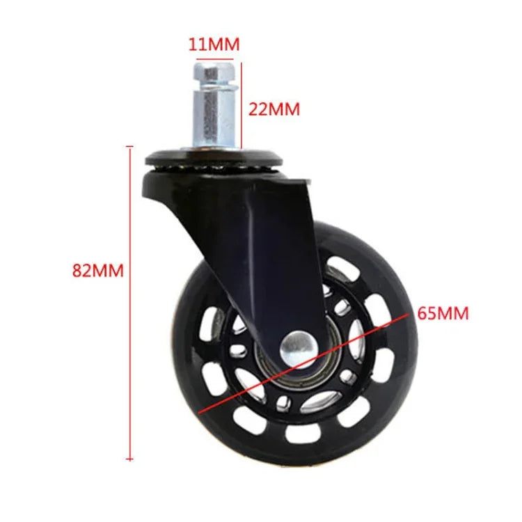 Roda Transparente Preta PU de 2,5 polegadas Adequada para Cadeira de Escritório 11x22mm Roda Universal Silenciosa com Parafuso, Roda de 2,5 polegadas