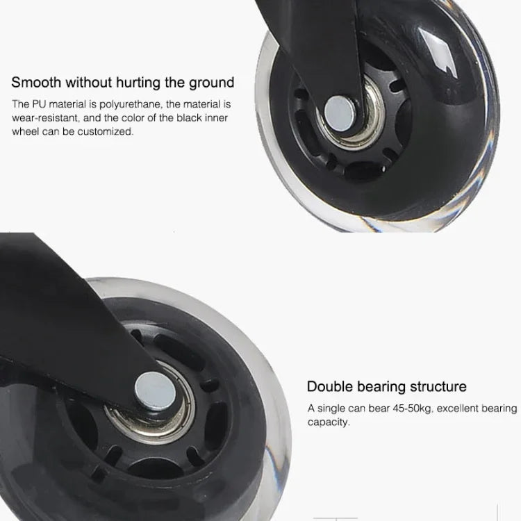 Roda Transparente Preta PU de 2,5 polegadas Adequada para Cadeira de Escritório 11x22mm Roda Universal Silenciosa com Parafuso, Roda de 2,5 polegadas